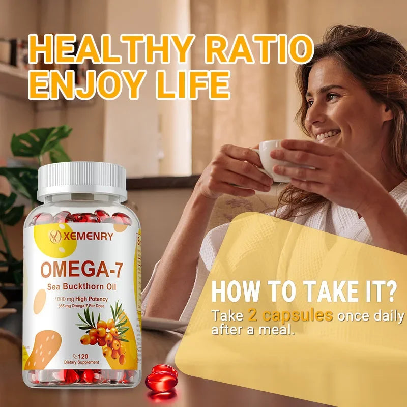 OMEGA-7 Sea Buckthorn Oil Supplements - Antioxidant, Supports Skin, Hair and Nail Health, Improves Digestion, Boosts ImmunitySup