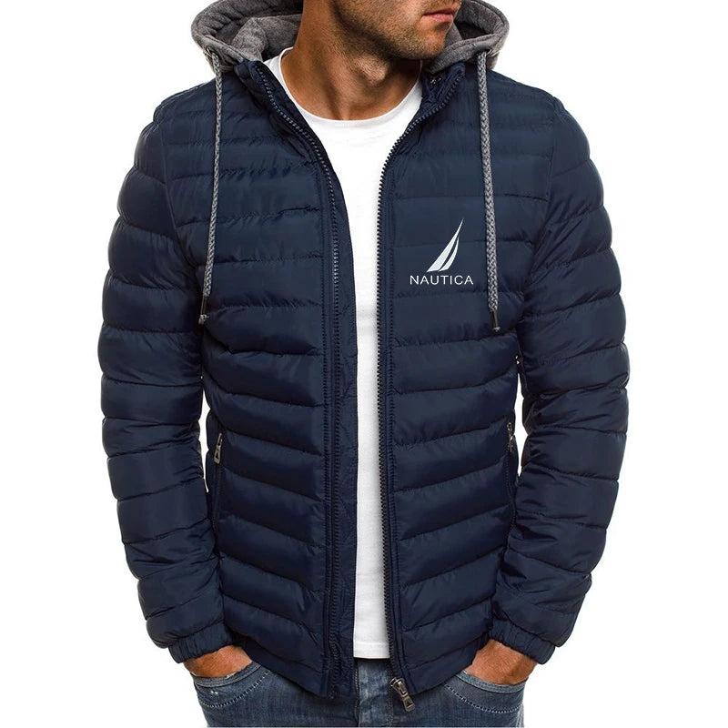 Brand oversized down jacket NAUTICA men's detachable hat thickened hooded cardigan drawstring winter thickened warm jacket top