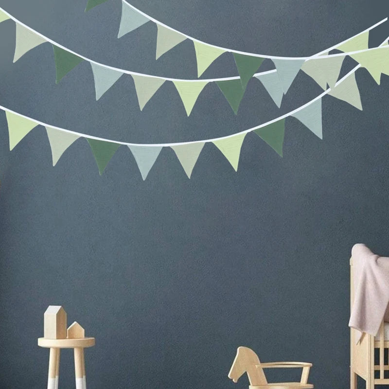 1 Set Sage Green Triangle Flags Bunting Boho-Chic Hanging Flag for Greenery Shower Classroom Wedding Birthday Party Decorations