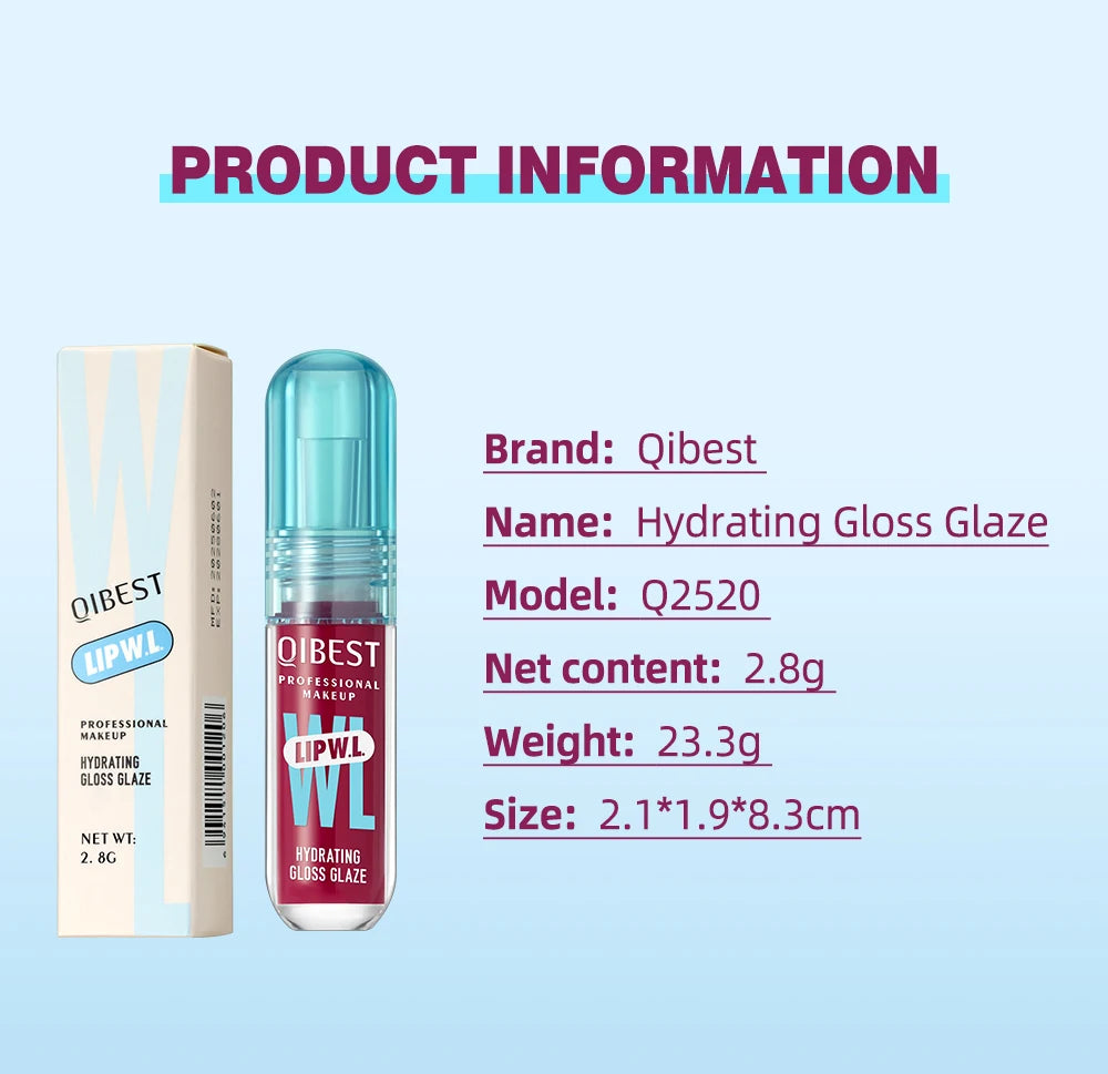 QIBEST Hydrating Crystal Lip Gloss Easy to Fade Mirror Water Glazed Lip Glaze Long Lasting Moisturizing Gloss Lip Tint Cosmetics