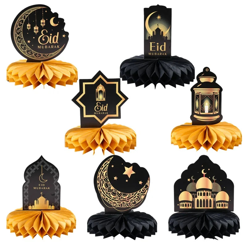 Eid Mubarak Honeycomb Desktop Decor Ramadan Decor 2025 Paper Eid Ornaments Ramadan Kareem Islamic Muslim Party Eid Al Adha Gifts