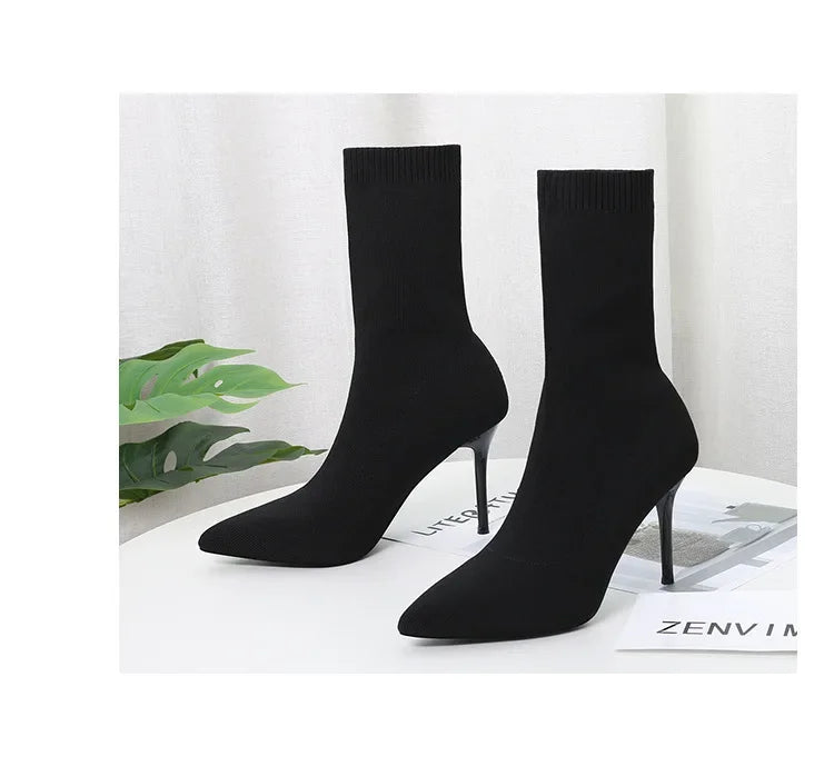 Sexy Sock Boots Knitting Stretch Boots High Heels for Women Fashion Shoes 2024 Spring Autumn Ankle Boots Female