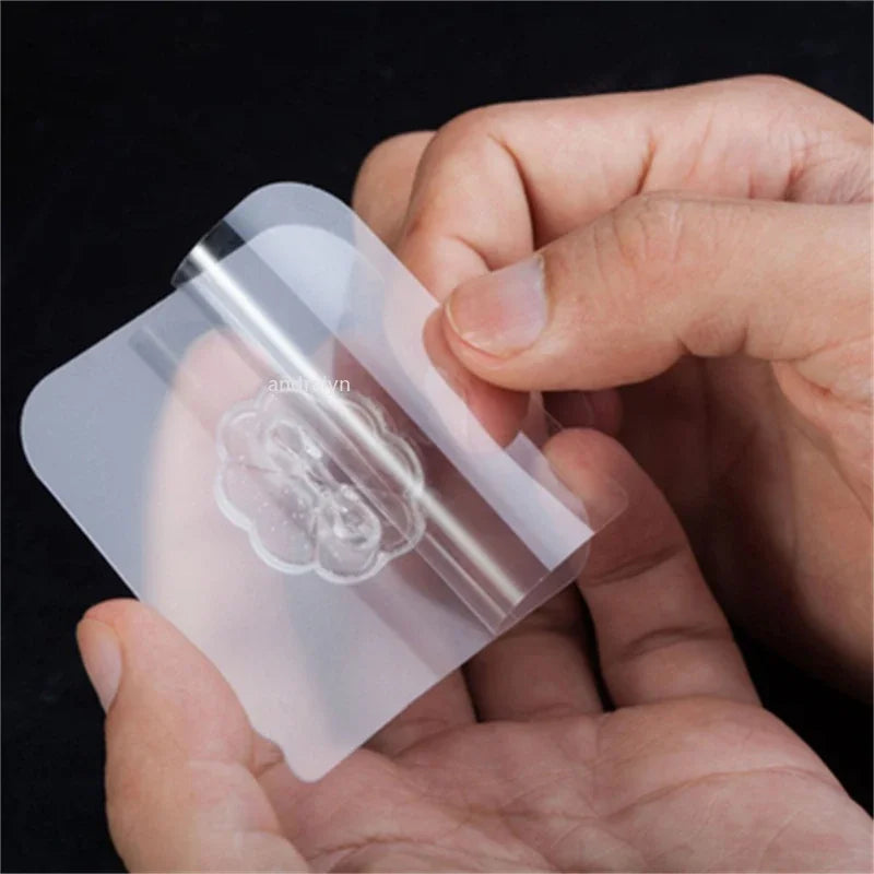 50pcs Transparent Stainless Steel Self-Adhesive Hooks Bathroom Towel Clothes Storage Sticker Hook Key Hangers Storage Holder