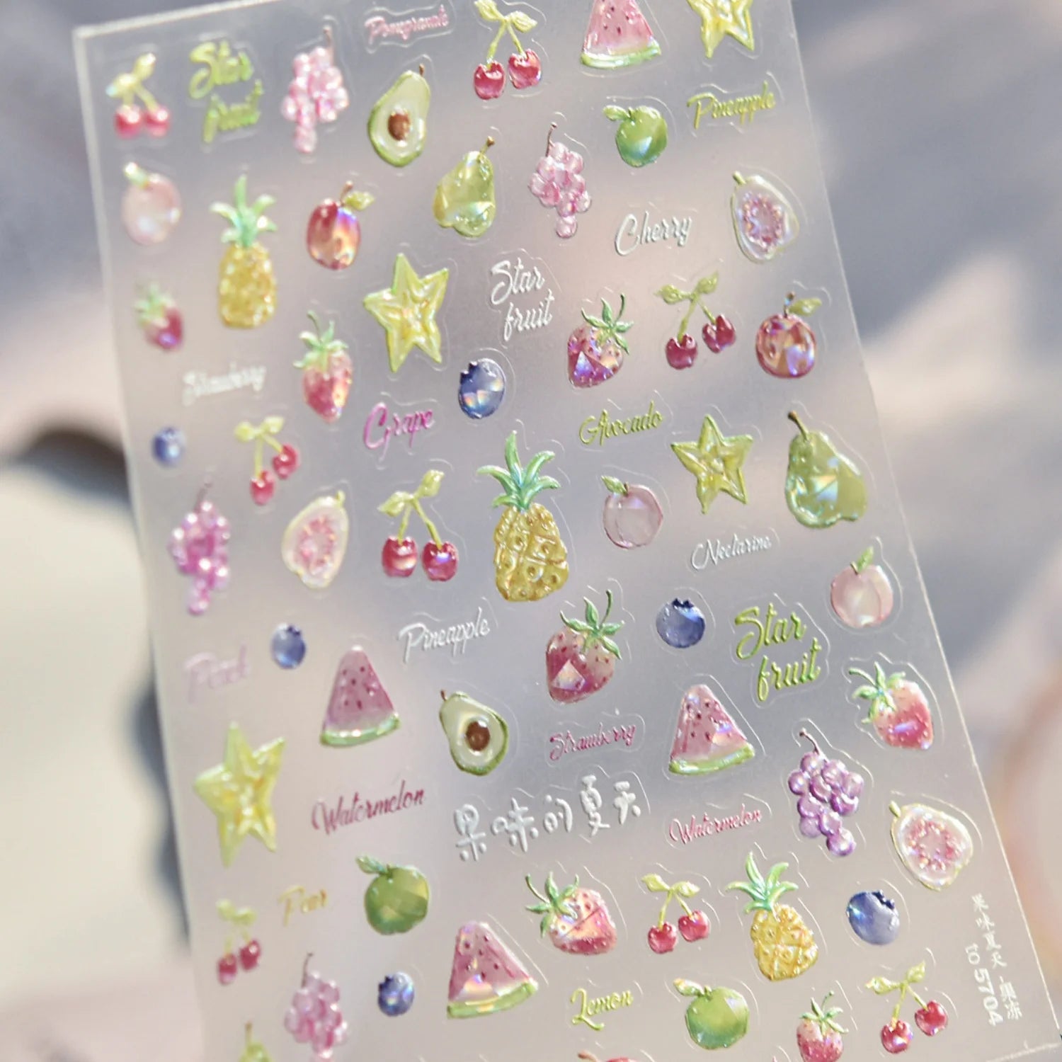 Spring Strawberry Vine 5D Nail Art Stickers Garden Fresh Red Strawberry Green Leaves Flower Cherry Branch Bow Nail Decals DIY