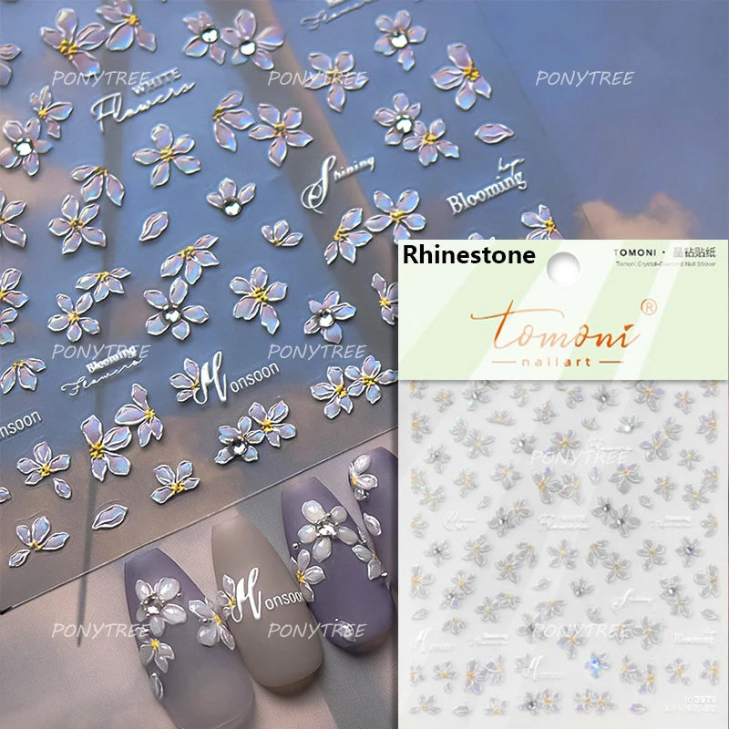 Embossed Flower Pink Butterfly Lucky Peach Blossom Chic Spring Petal 5D Soft Relief Adhesive Nail Art Stickers Manicure Decals
