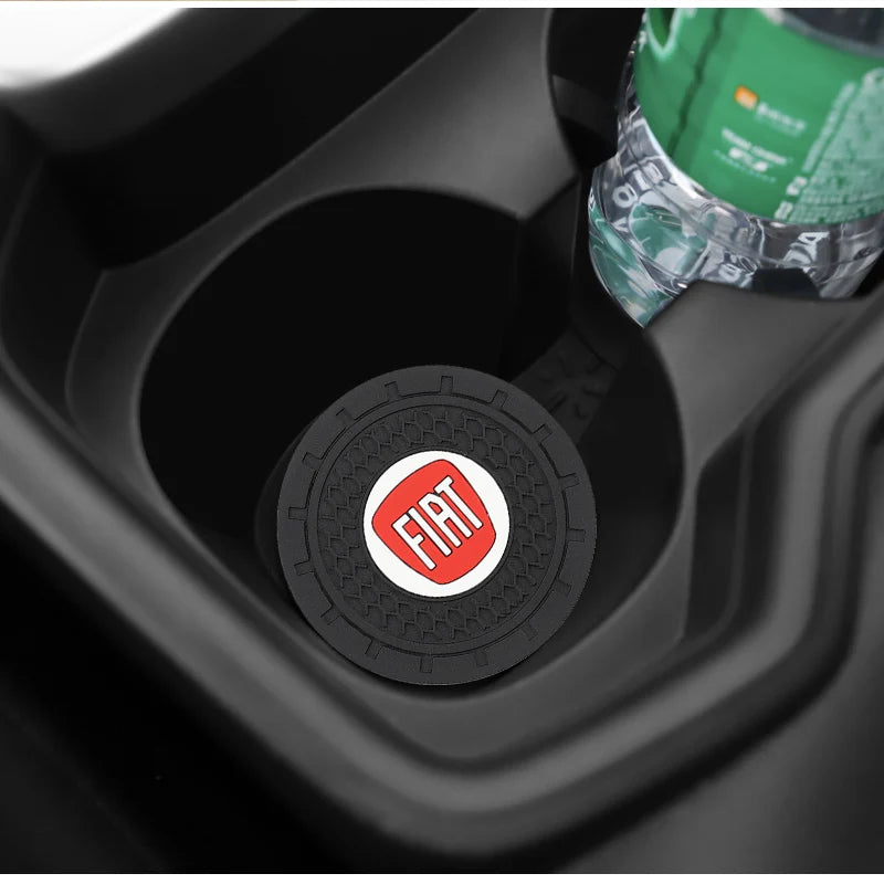 2Pcs Car Logo Silicone Water Cup Pad Cushion For Fiat Abarth 500 Tipo FR Panda Argo Freemont Viaggio Bravo Punto Doblo Pulse