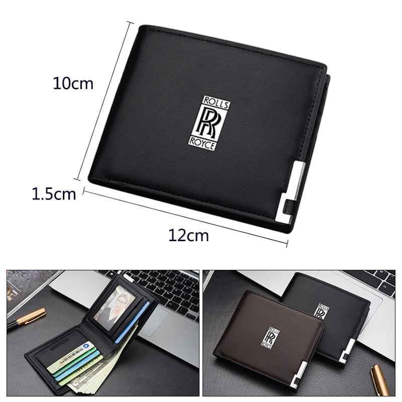 Leather Car LOGO Short Men Wallet Purse With Card Holder License for Rolls-Royce Cullinan Phantom Ghost Wraith Dawn Accessories