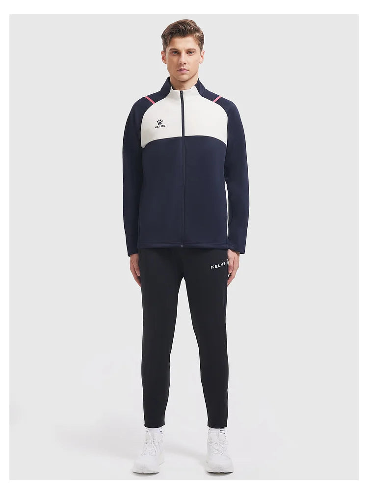 Kelme Football Training Knitted Jacket For Men's Spring 2024 Printed Stand Up Collar Cardigan Sports Coat Children's Sportswear