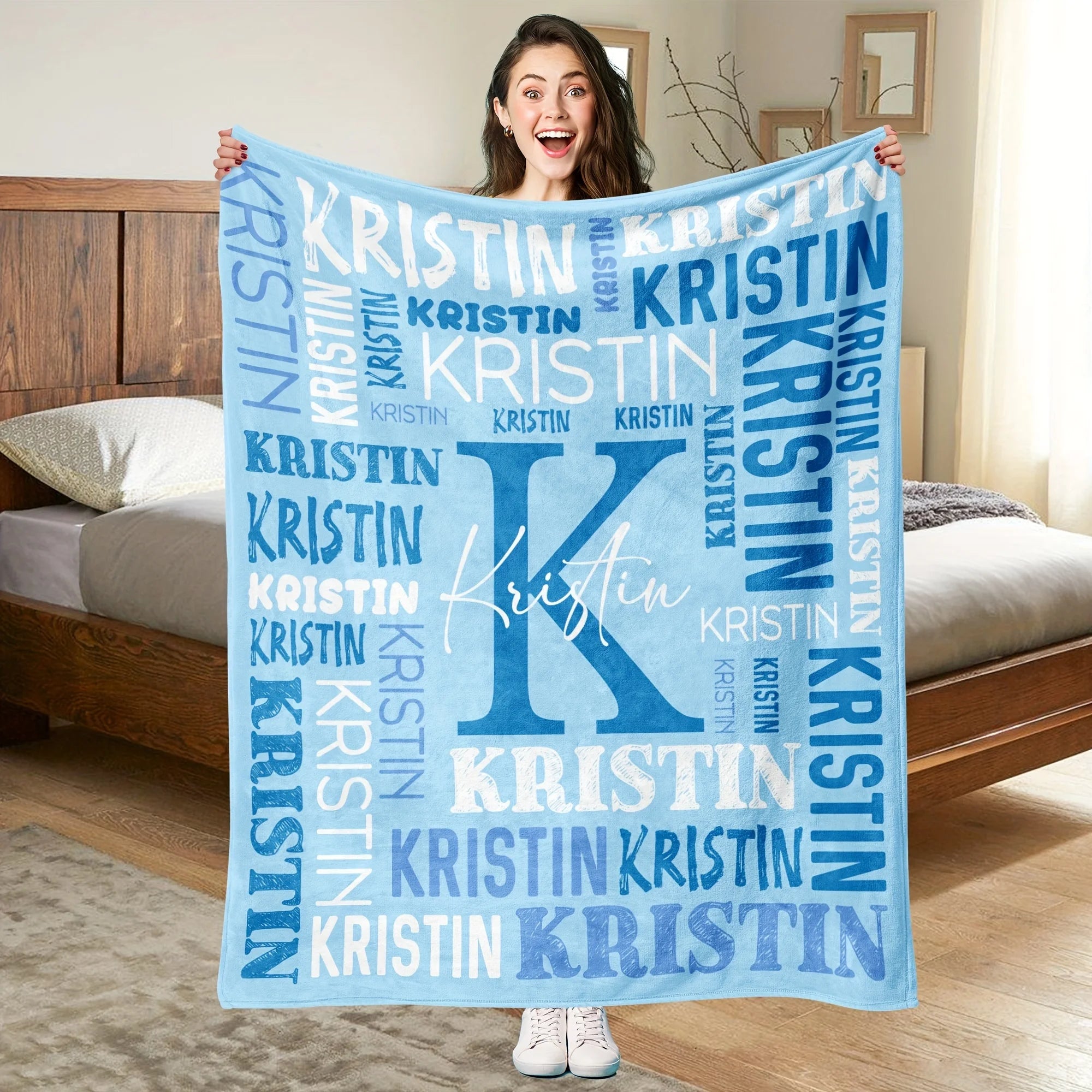 1pc Soft fleece custom name flannel throw blanket | Personalized for son or daughter, vintage style custom gift
