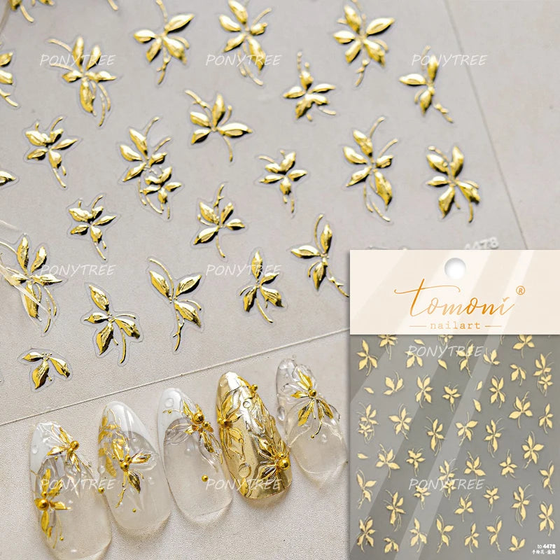 Embossed Flower Pink Butterfly Lucky Peach Blossom Chic Spring Petal 5D Soft Relief Adhesive Nail Art Stickers Manicure Decals