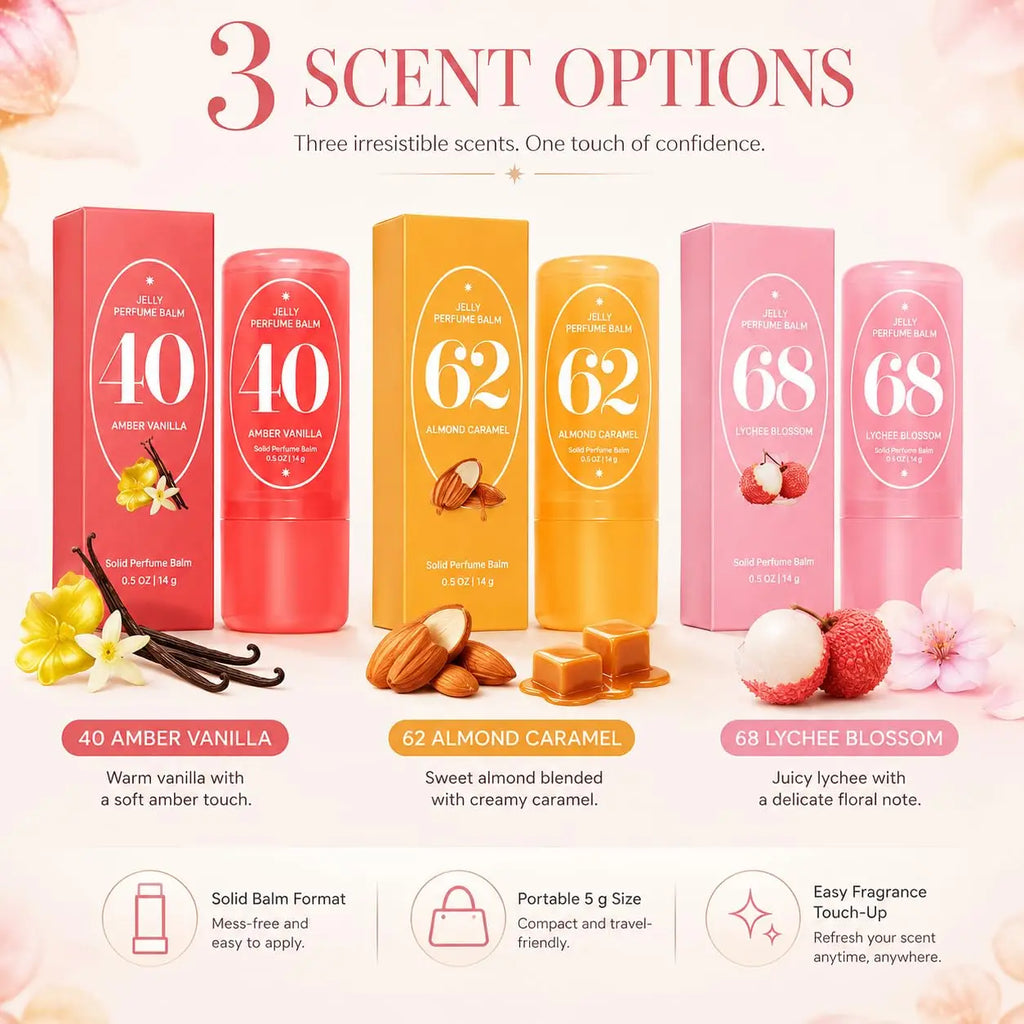 Jelly Solid Perfume Balm Set – 3 Scents Long Lasting Fresh Light Scent Portable Travel Size Deodorant Balm for Men & Women