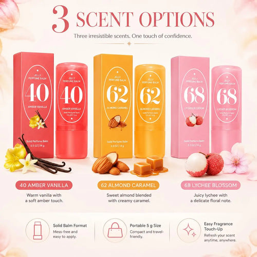 Jelly Solid Perfume Balm Set – 3 Scents Long Lasting Fresh Light Scent Portable Travel Size Deodorant Balm for Men & Women