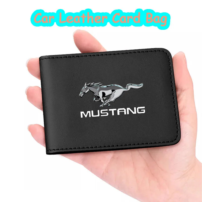 Car leather card storage bag,multi-transparent card position,car accessories,for Ford Mustang Logo Raptor Fusion Explorer Focus