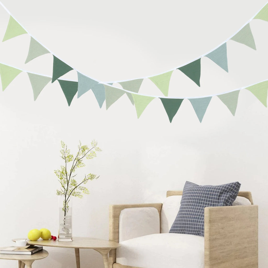 1 Set Sage Green Triangle Flags Bunting Boho-Chic Hanging Flag for Greenery Shower Classroom Wedding Birthday Party Decorations
