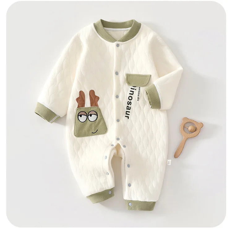 Baby Jumpsuit, Autumn Thick Cotton Jacket, Three-layer Warm Clothes for Newborns 0-18 Months Crawling Clothes for Young Children