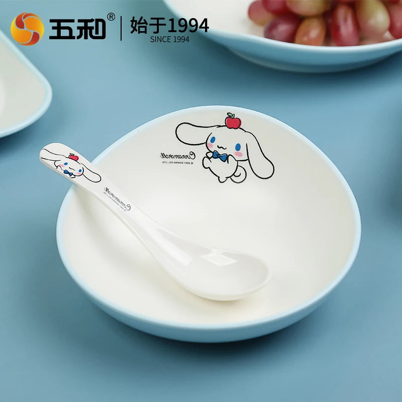 For Sanrio Cinnmoroll Children Tableware Cartoon Soup Spoons Anti-Fall Dining Plates Salad Bowls Water Cups Food-grade Tableware