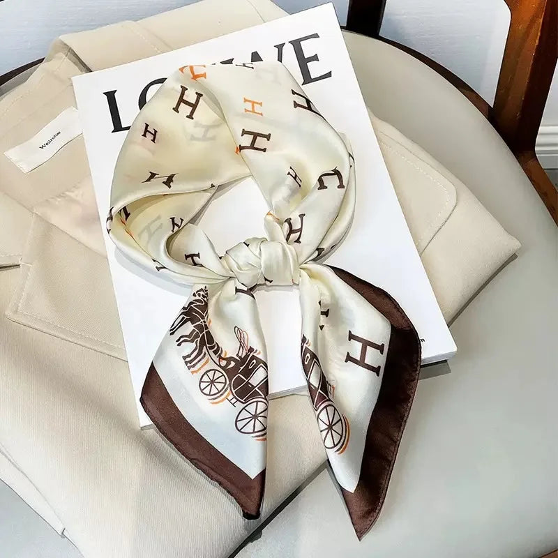 New Fashionable Silk Scarf 70cm Printed Long Rectangle Women's Versatile Decorative Fashion Neck Scarf Autumn Origin Jinhua