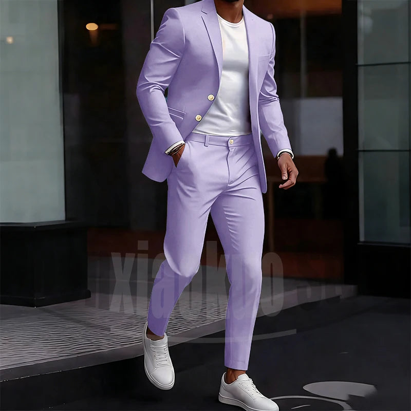Men's Light Green Suit Set Single Breasted Casual Stylish Wear for Daily Party Fashion Solid Color Formal Male Suit 2 Piece