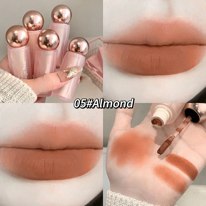 Gege Bear Velvet Matte Lip Mud, Soft, High Pigment for Long-lasting Wear, and Brightening Velvet Matte Finish Lip Color