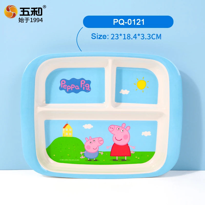 For Peppa Pig Tableware Cartoon Salad Bowl Anti-Fall Dining Plate Cup Spoon Baby Eating Double-ear Bowl Food-grade Divided Plate