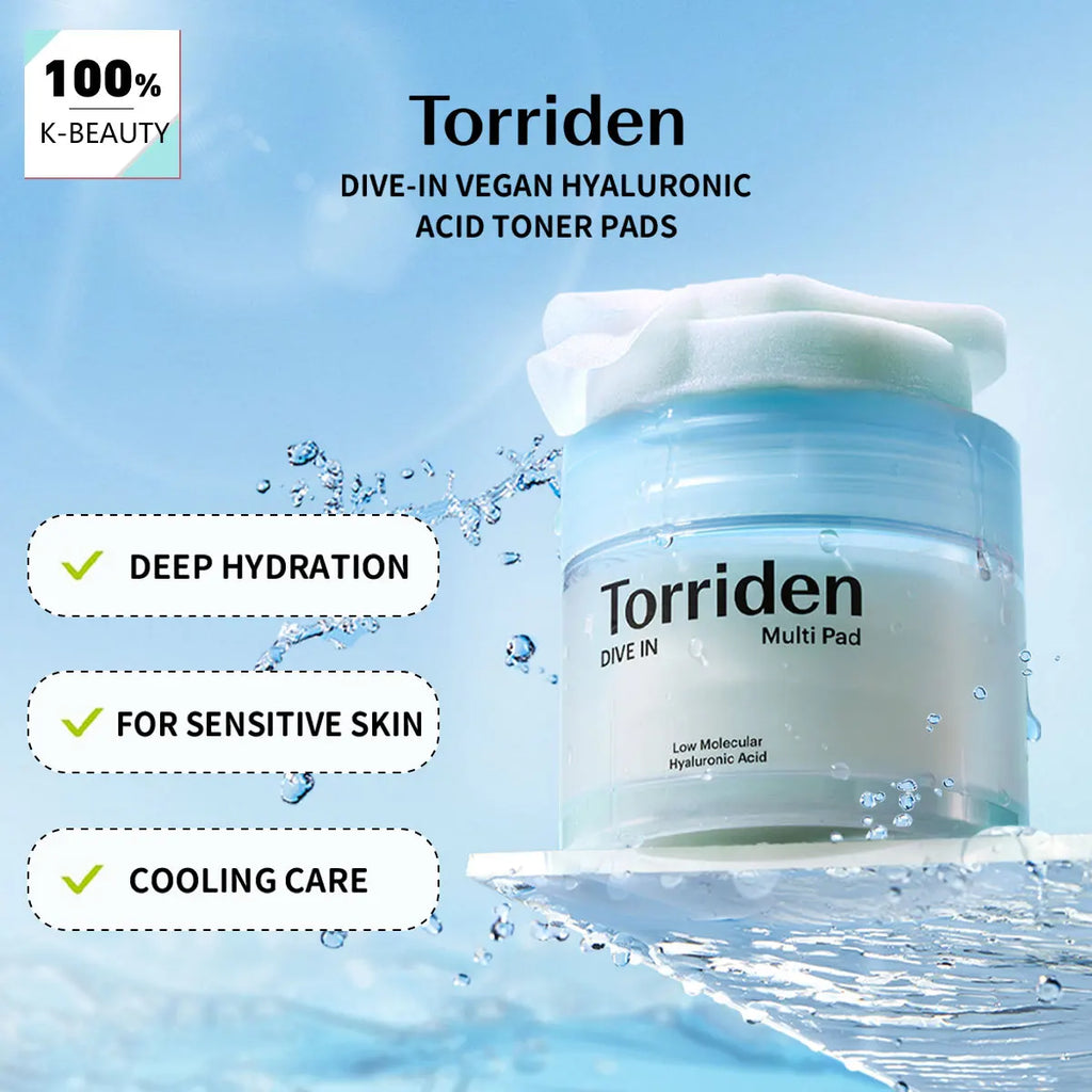 Torriden Dive-in Vegan Hyaluronic Acid Toner Pads(80 Pads),Hydrating&Lightweight Texture,Gentle Cleansing,K-Beauty,Korean Makeup