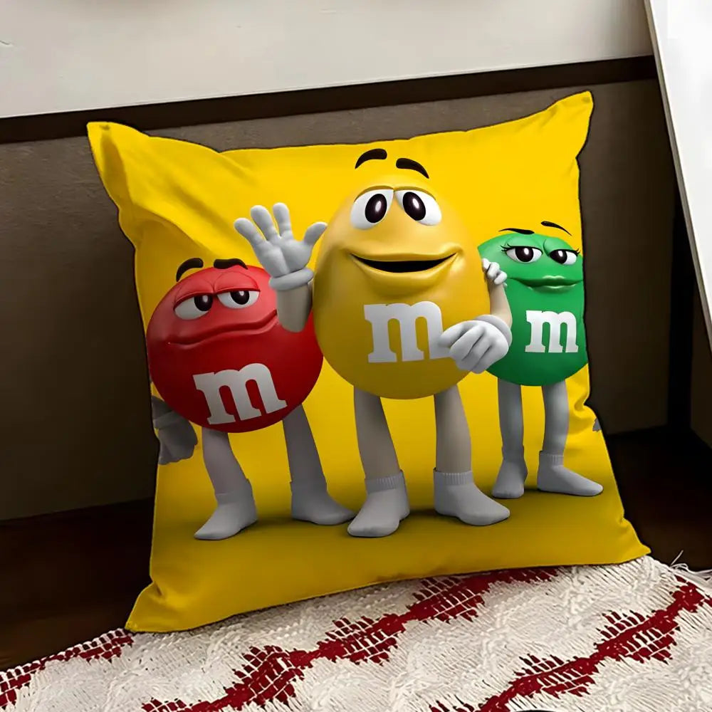 cartoon M-M&M's Cushion Cover Reversible Soft Durable Pillow Cover Home & Car Multi-Scene Use for Daily Comfort