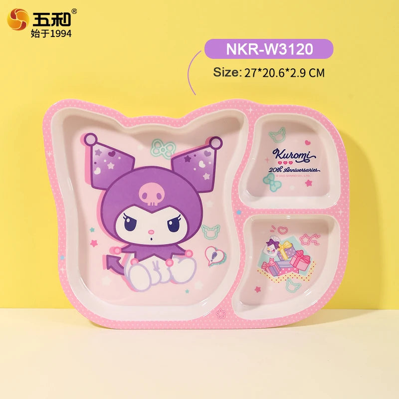 For Sanrio Kuromi Children Tableware Food Grade Dining Plates BPA-Free Salad Fruit Bowl Cartoon Baby Complementary Food Bowls