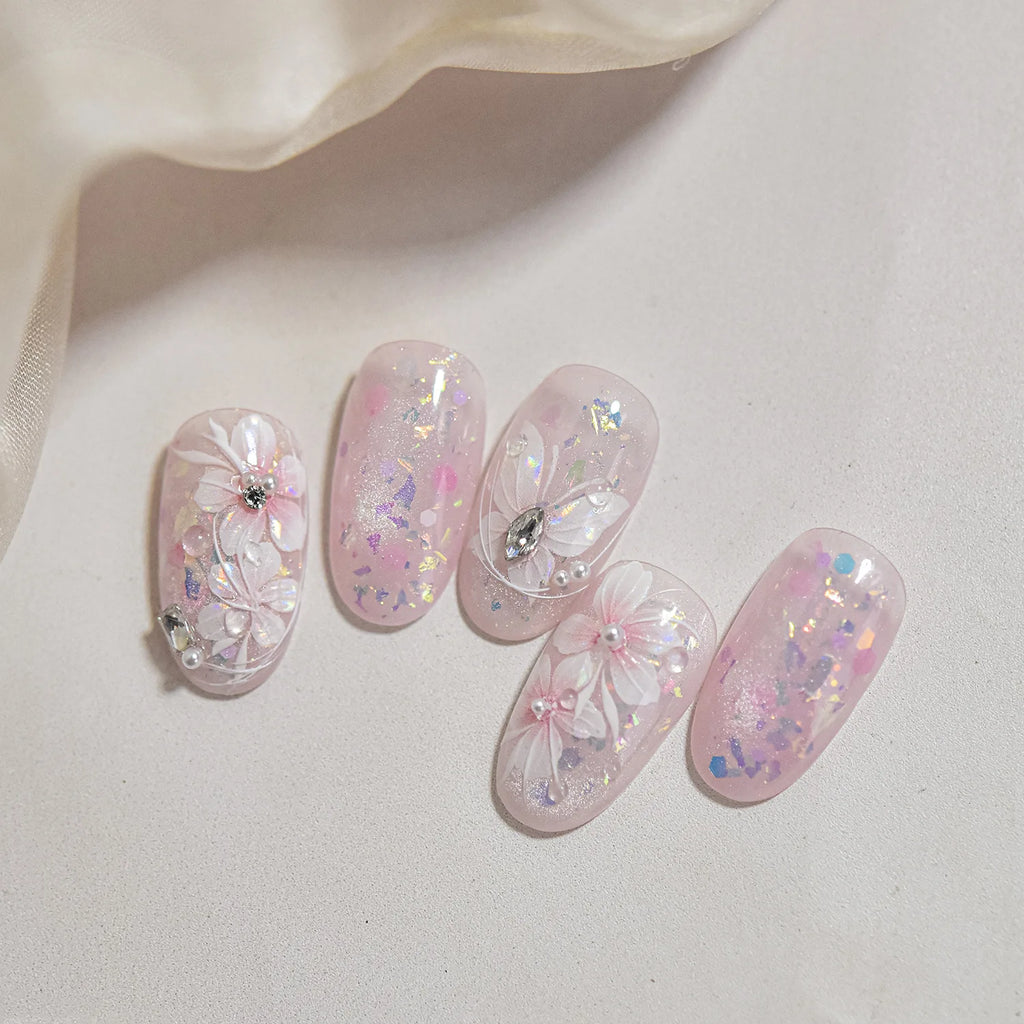 Embossed Flower Pink Butterfly Lucky Peach Blossom Chic Spring Petal 5D Soft Relief Adhesive Nail Art Stickers Manicure Decals