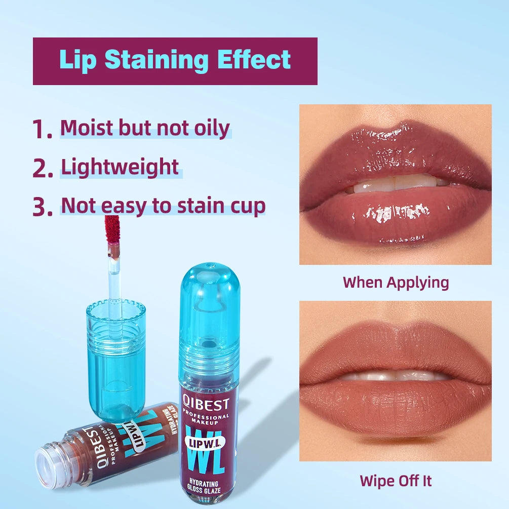 QIBEST Hydrating Crystal Lip Gloss Easy to Fade Mirror Water Glazed Lip Glaze Long Lasting Moisturizing Gloss Lip Tint Cosmetics