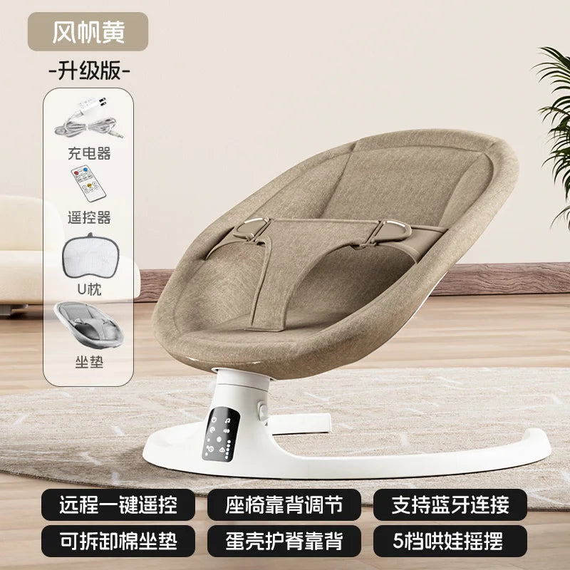 Baby Electric Rocking Chairs,Baby Bouncers Bluetooth & USB Music Baby Swing Electric 180° Rotating Seat, Multi Speed Baby Rocker