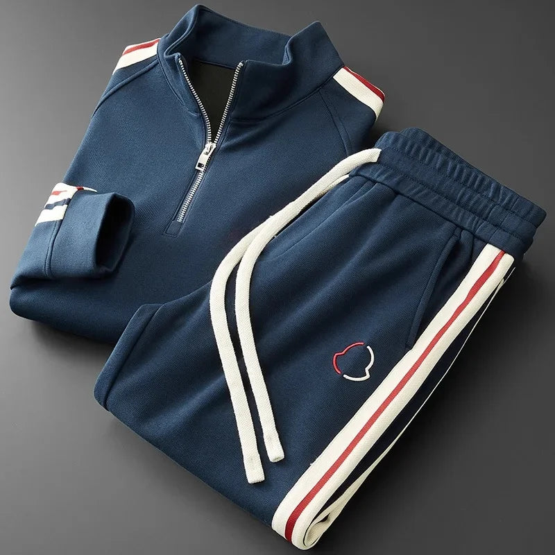 Luxurious Stand Collar Sportswear Set for Men Casual Fashionable Winter Half Zipper Sweatshirt Straight Leg Sweatpants Two Piece