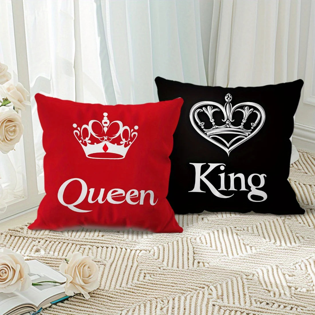 One-piece red and black crown single-sided printed pillowcase, suitable for sofas and home décor, pillow insert not included.