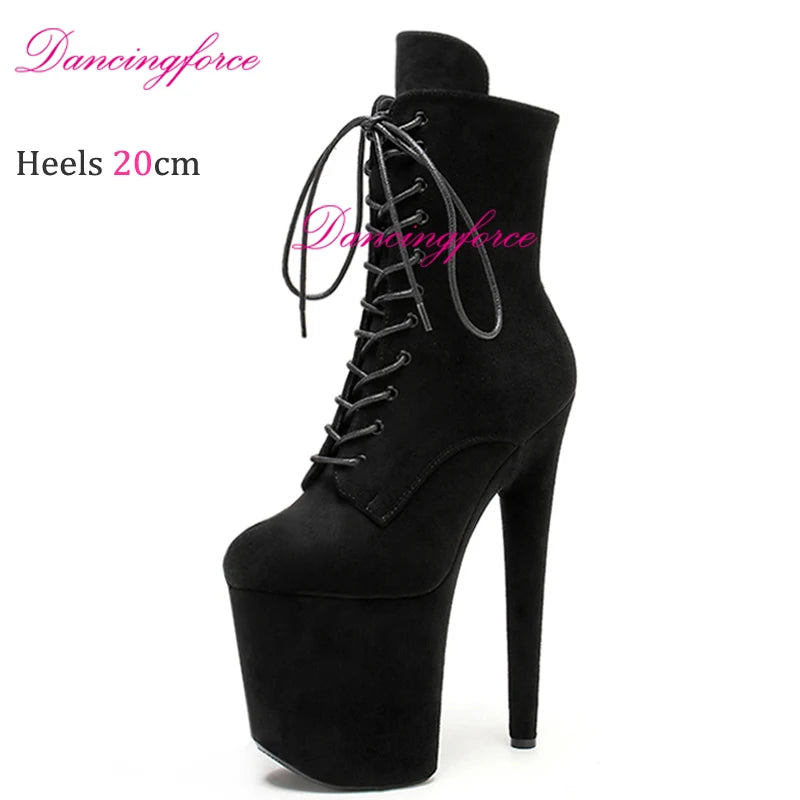 Black Matte Sexy 20cm 8Inches Super High Heel Stripper Pole Dance Shoes Nightclub Exotic Short Ankle Boots Party Women's