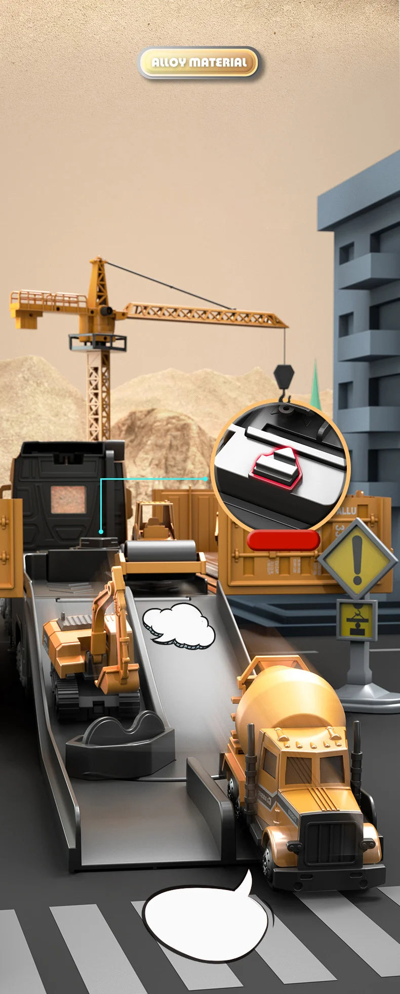 Alloy Construction Trucks Vehicle Toys for Kids Sounds Lights Effects Take Apart Container Crane,Excavator Trucks,Cement Mixer