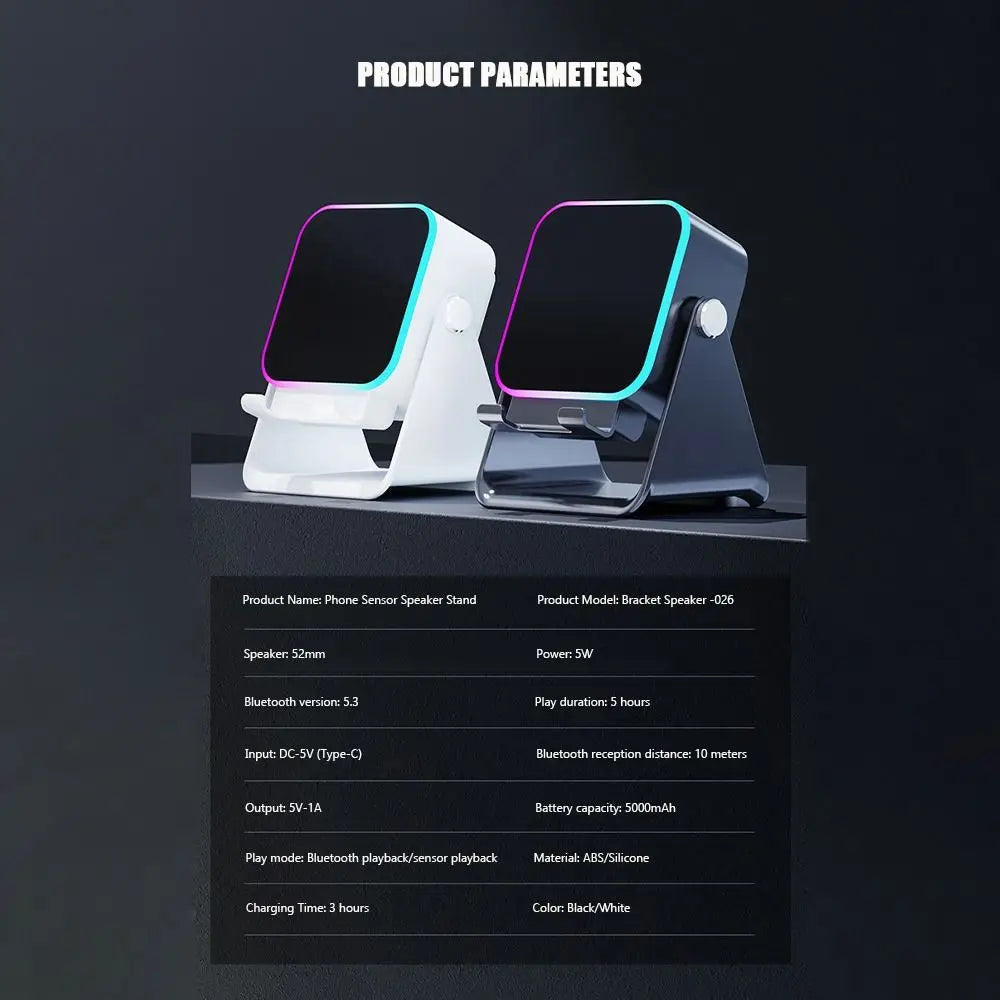 Auto-induction Wireless Induction Speaker Dual Mode RGB Ambient Light Bluetooth Speaker Enhance Sound Quality 360° Rotation