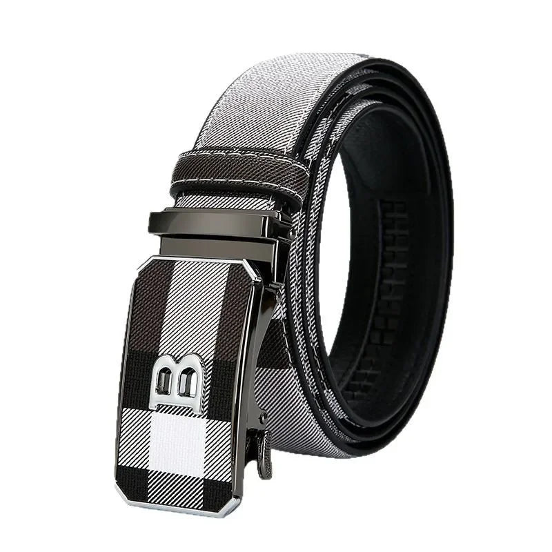 Trendy Plaid B Letter Automatic Buckle Belt for Men Premium Quality Fashionable Business Style Versatile Home Use