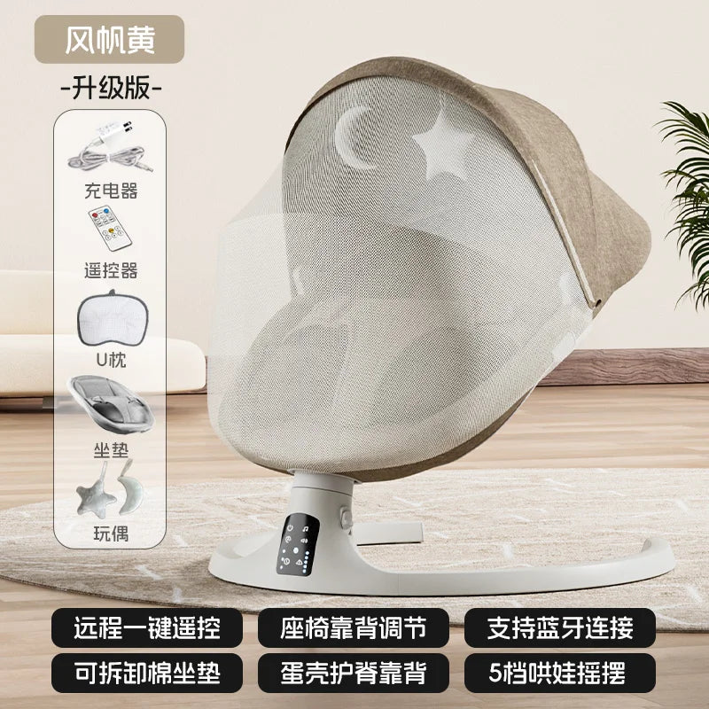 Baby Electric Rocking Chairs,Baby Bouncers Bluetooth & USB Music Baby Swing Electric 180° Rotating Seat, Multi Speed Baby Rocker