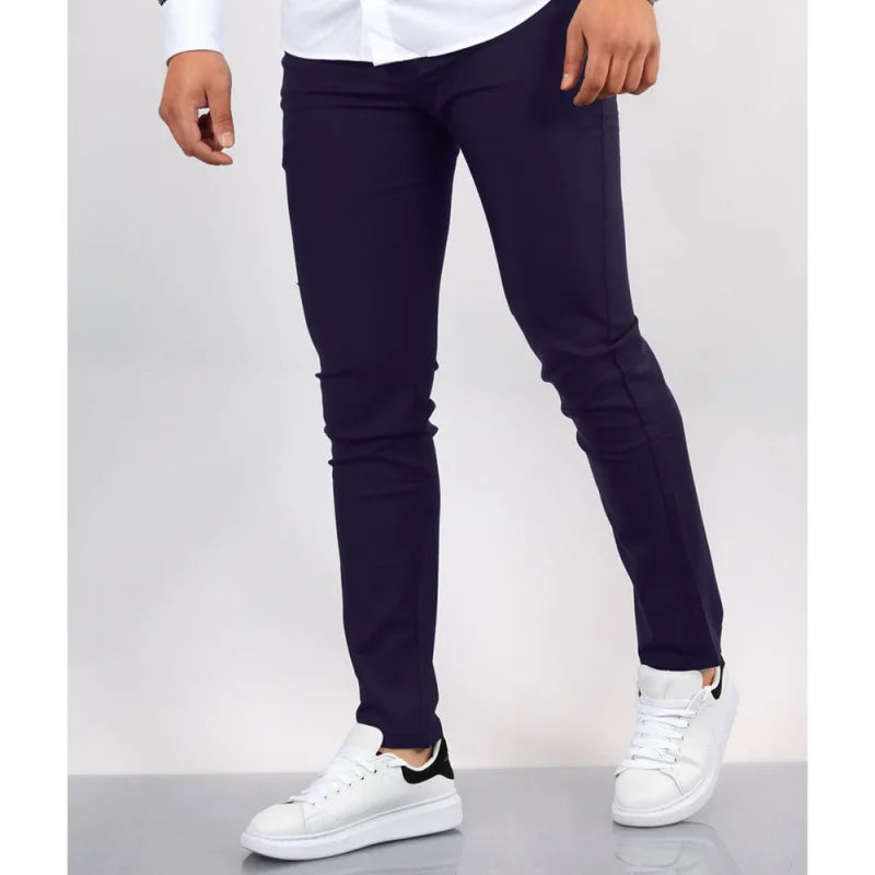 Men's Casual Decorative Fake Pocket Pure Color Formal Pants Mid Waist Long Trousers Cotton Polyester Blend Fashion Urban