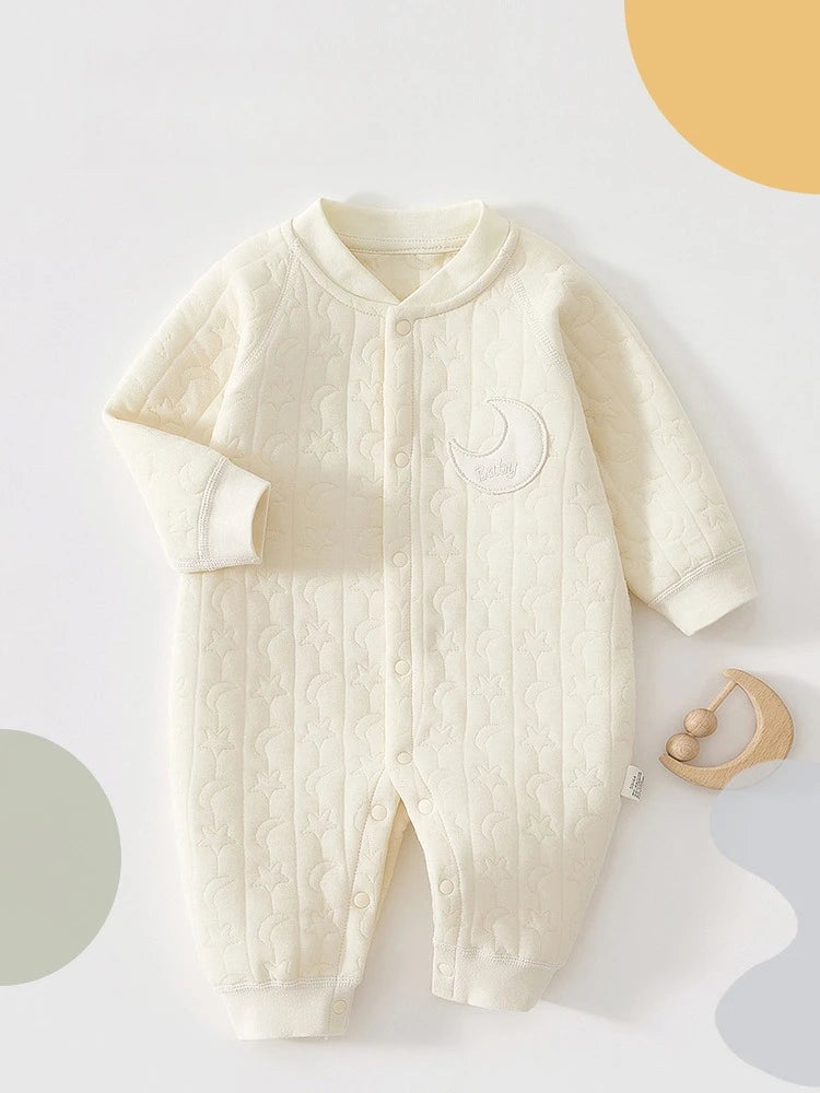 AYNIGIELL Baby Jumpsuit Autumn and Winter Pure Cotton Warm Newborn Inner Clothes for Boys and Girls Baby Pajamas 0-18 Moths