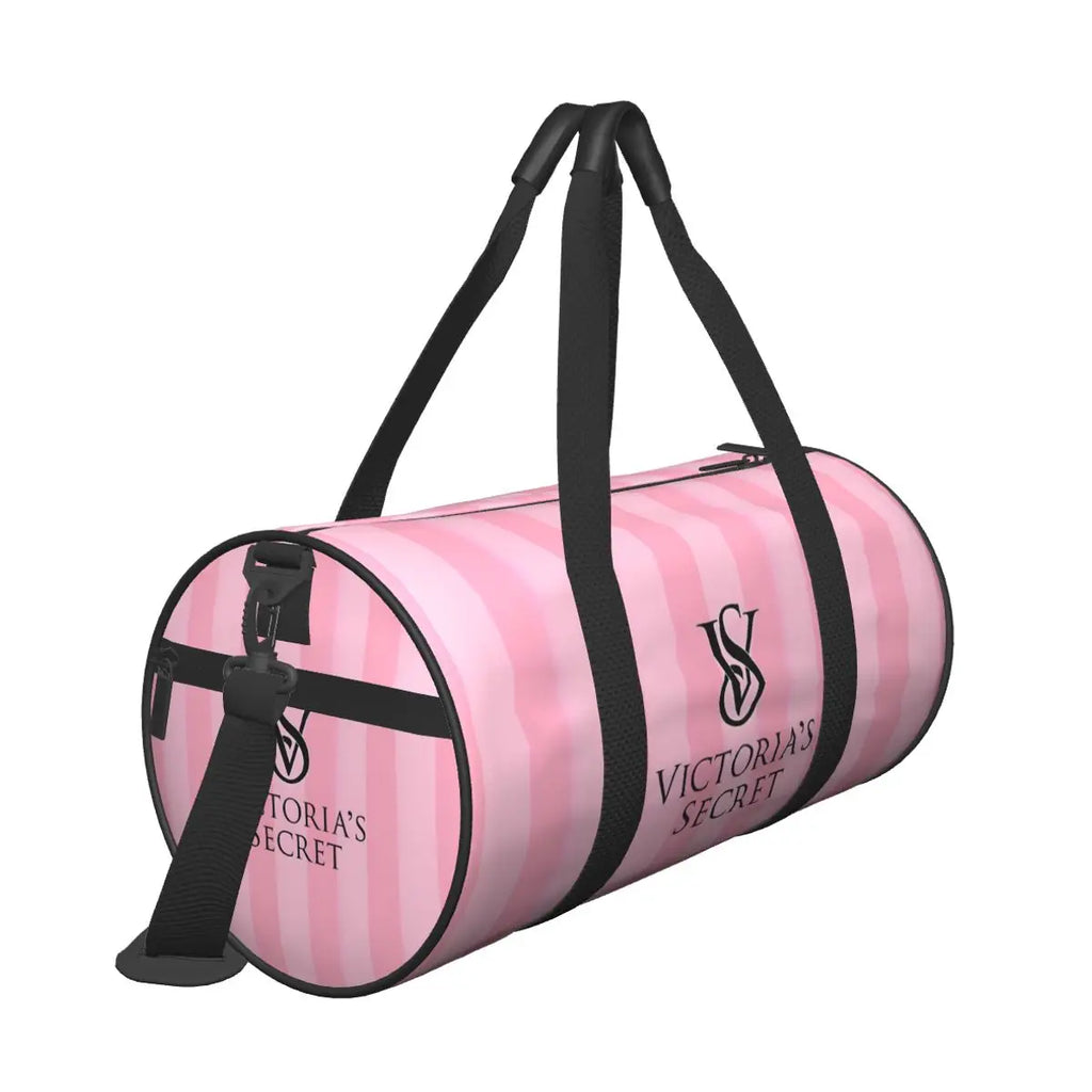 Pink White Stripe Round Capacity Travel Duffel Bag Male Female Large-Capacity Hand Luggage Sports Fitness Bag Travel Package