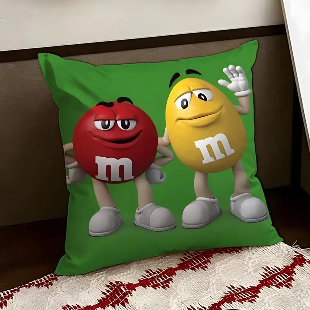 cartoon M-M&M's Cushion Cover Reversible Soft Durable Pillow Cover Home & Car Multi-Scene Use for Daily Comfort