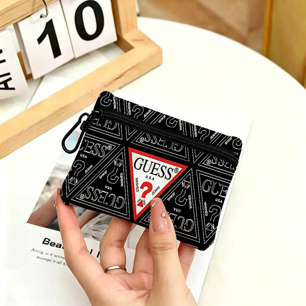 G-Guess-s logo White Oxford Cloth Zipper Coin Purse Lightweight Hanging Key Pouch Card Holder For Daily Use