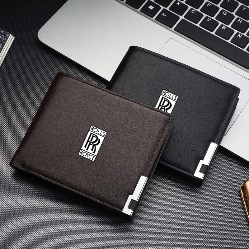Leather Car LOGO Short Men Wallet Purse With Card Holder License for Rolls-Royce Cullinan Phantom Ghost Wraith Dawn Accessories