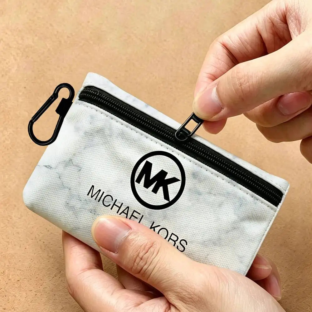Fashion Luxury Brand M-Michael K-Kors Logo Lightweight Oxford Fabric Coin Purse Carabiner Hook Design Card Key Organizer Bag