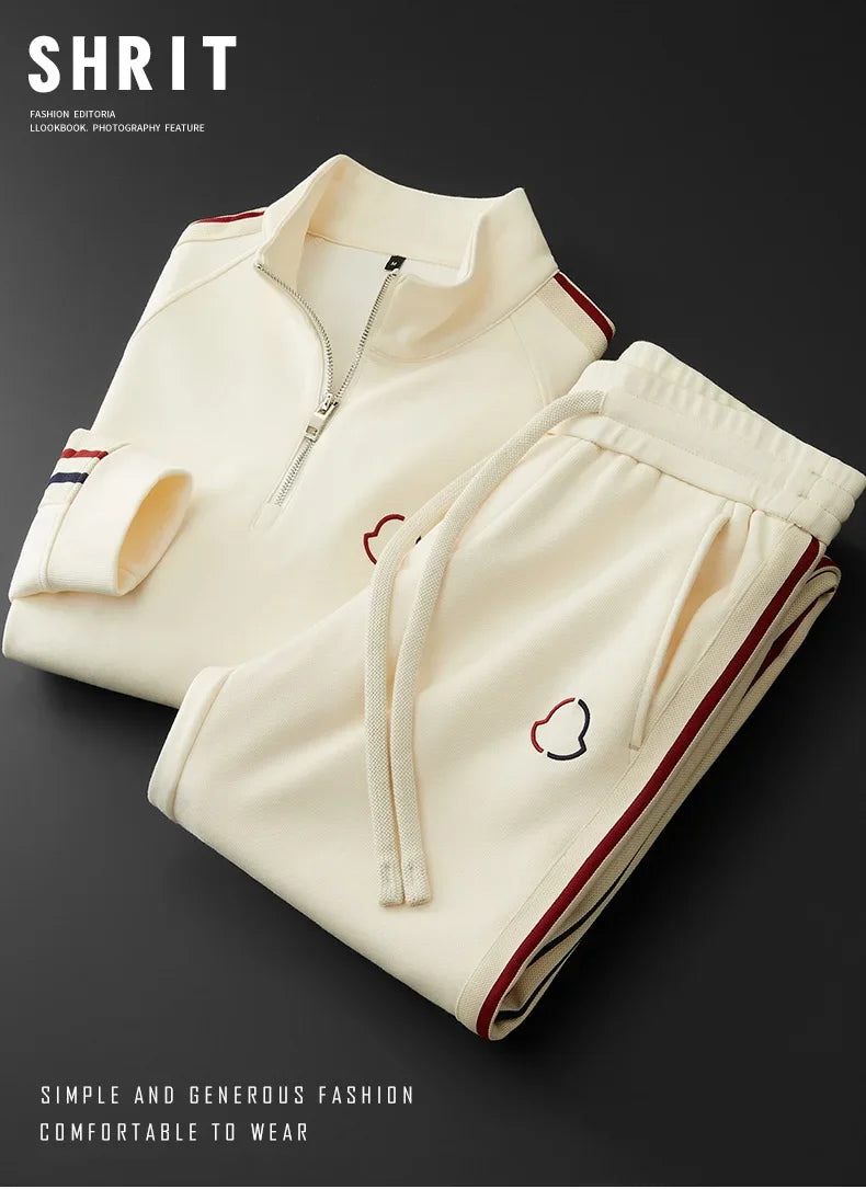Luxurious Stand Collar Sportswear Set for Men Casual Fashionable Winter Half Zipper Sweatshirt Straight Leg Sweatpants Two Piece