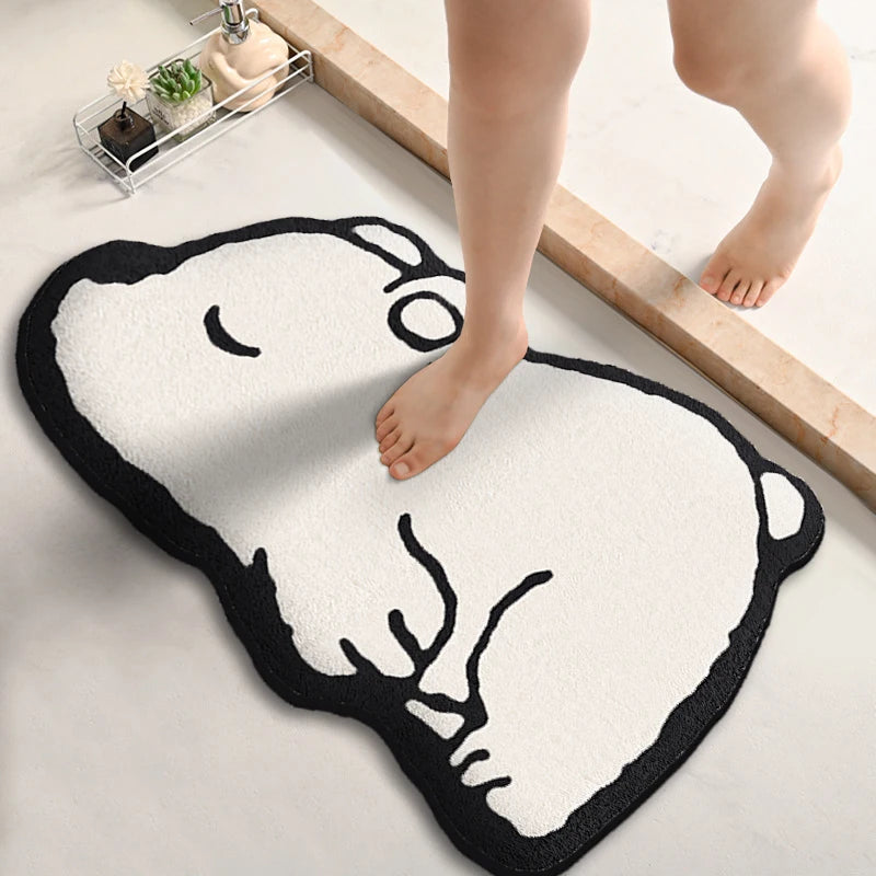 Flannel Printed Dirt-Resistant Door Mat Cartoon-Shaped Bathroom Absorbent Bath Mat Non-Slip Bathroom Floor Mat