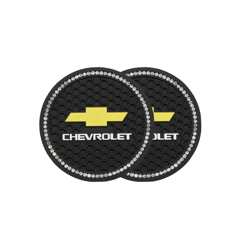 2Pcs Carbon Fiber Car Water Slot Non-Slip Cup Mat For Chevrolet Cruze Sonic Silverado Trax Camaro Captiva Equinox Trailblazer SS