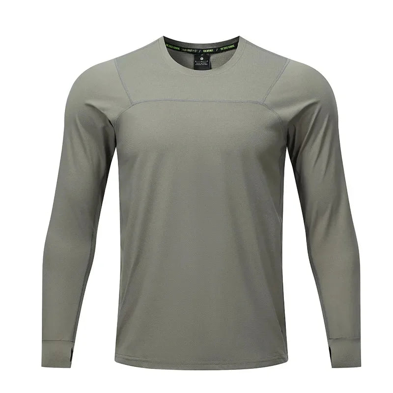 Quick Dry Long Sleeve T-Shirt Men's Thin Collar Breathable Outdoor Sports Base Shirt Striped Pattern Casual Comfortable Top