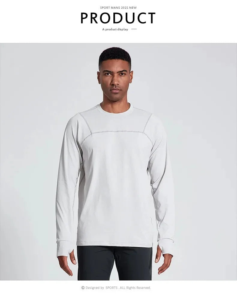 Quick Dry Long Sleeve T-Shirt Men's Thin Collar Breathable Outdoor Sports Base Shirt Striped Pattern Casual Comfortable Top