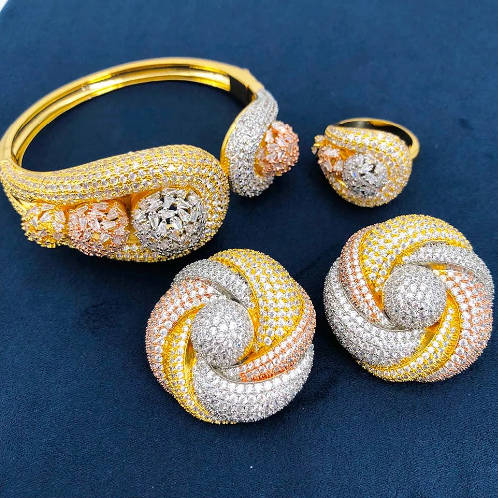 GODKI Personalize Luxury Lagos Big Bold BowKnot Bangles/Bracelet Ring Se For Women Wedding Full Zircon Dubai Bridal Jewelry 2026